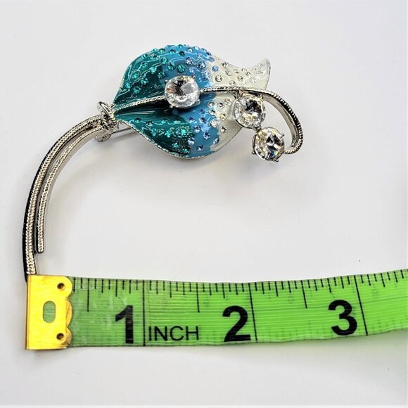 LARGE Blue and White Crystal Leaf Brooch - Picture 2 of 7